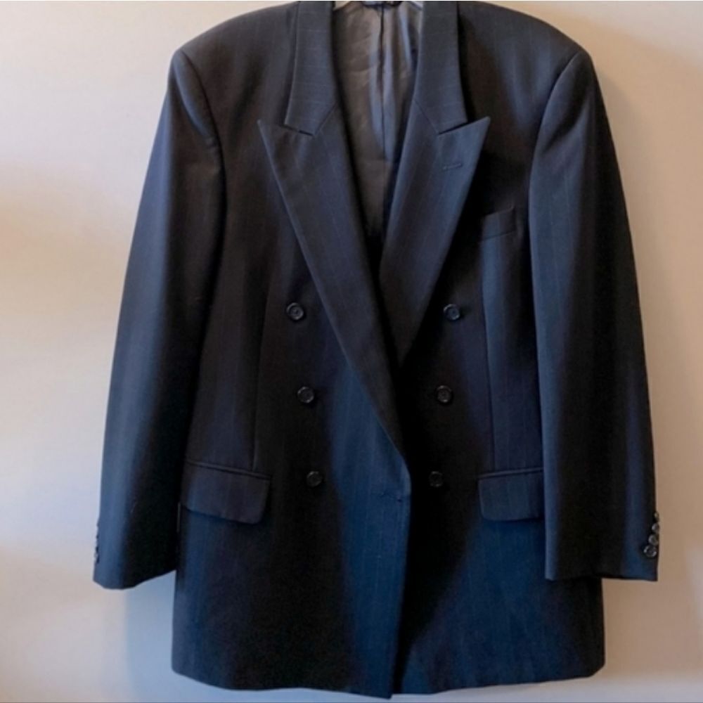 Authentic Burberry Grey Stripe Wool Tailored Doub… - image 1